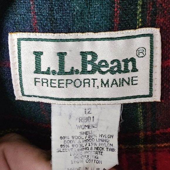 VTG L.L. Bean Wool Toggle‎ Duffel Long Coat Women's 12 Red Plaid Lining Made USA - Picture 11 of 13